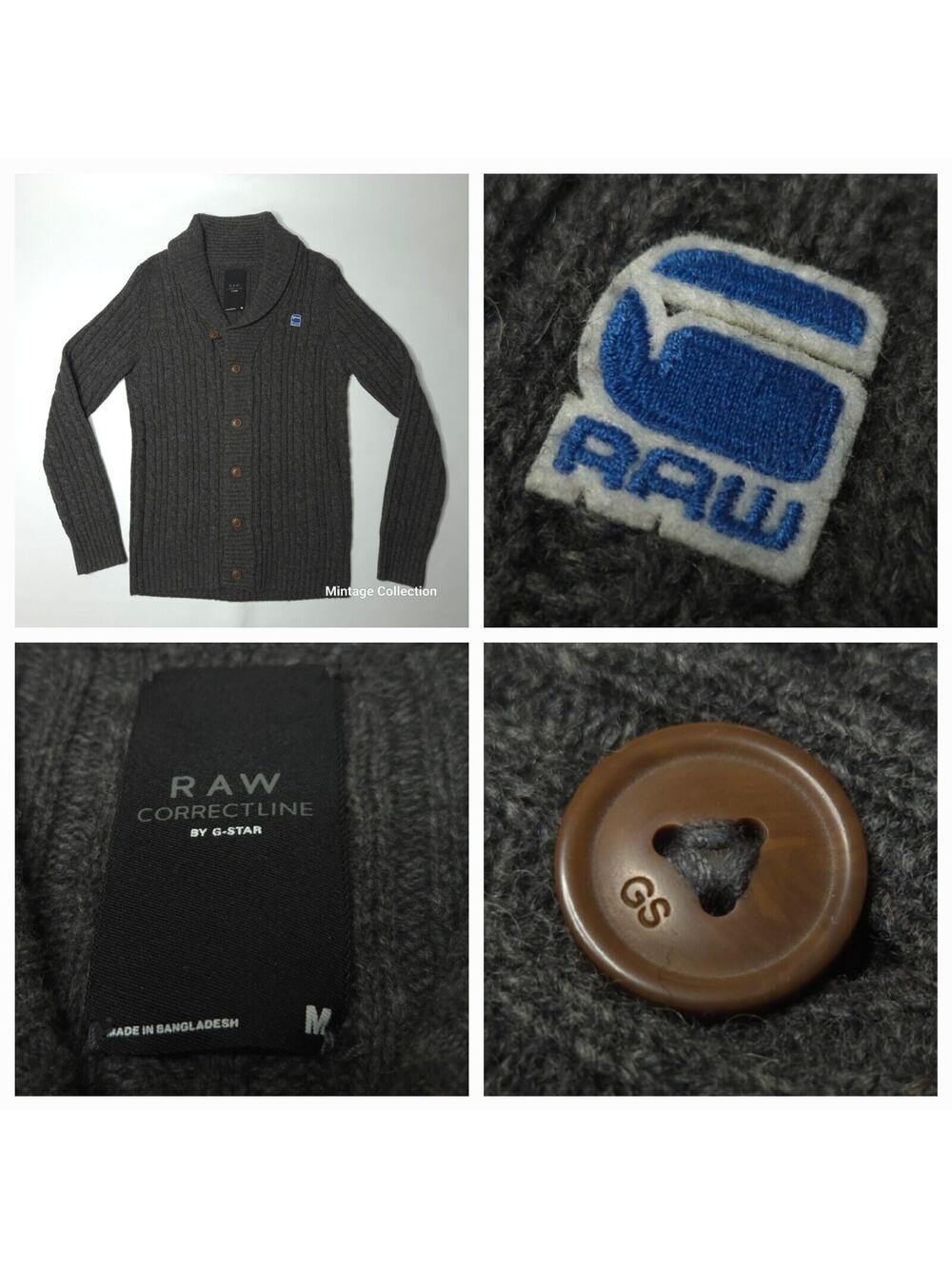 GSTAR G-STAR RAW CORRECT LINE GRAY WOOL BORRE SHAWL CARDIGAN CABLE KNIT SIZE M